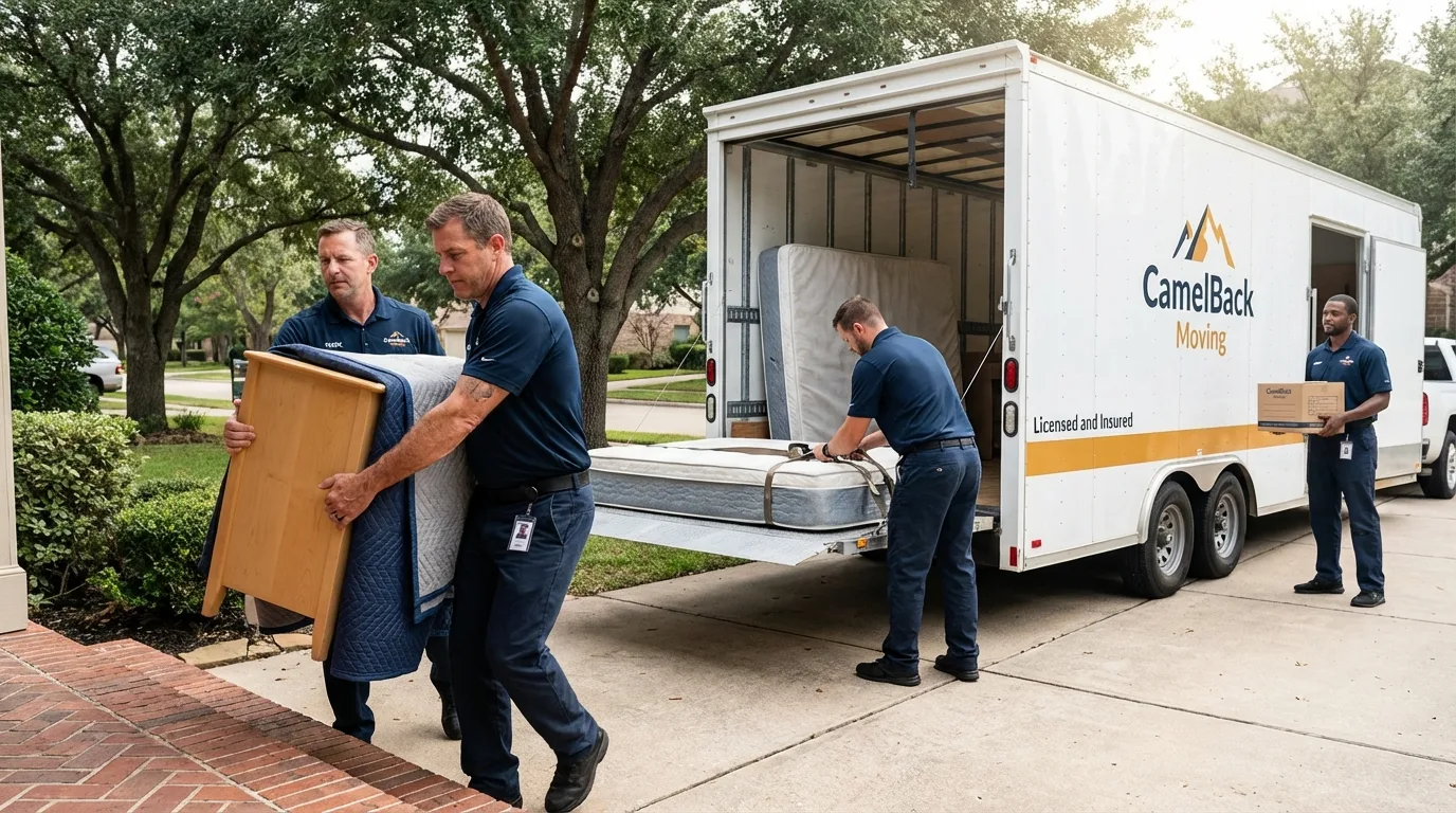 Crew loading residential truck for cross-state move from Minerva, OH